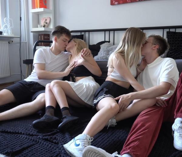 Two Couples Of Young Students Have Group Sex After Studying  (FullHD)