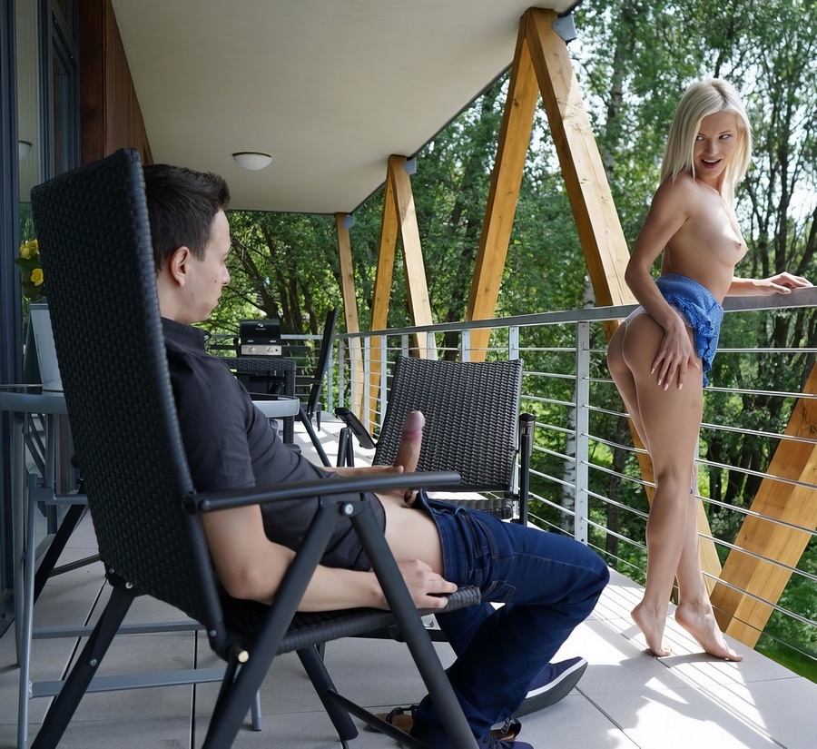 Zazie Skymm Public Sex On The Balcony With A Young Blonde