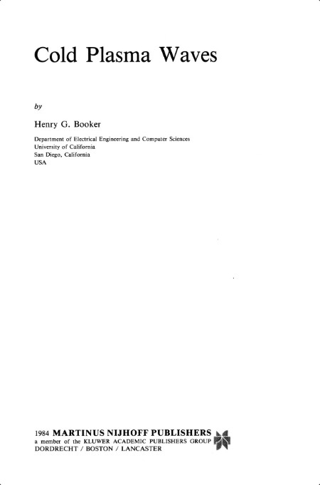 Booker H Cold Plasma Waves 1984