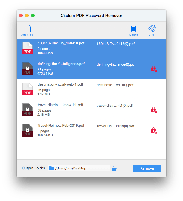 Screenshot of Cisdem PDF Password Remover 2.3 interface unlocking PDF file