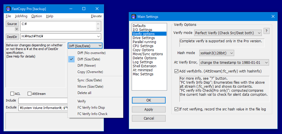 FastCopy Pro 5 interface showing file copy process on Windows