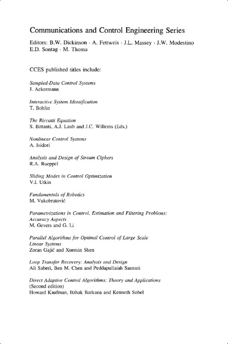 Kaufman H Direct Adaptive Control Algorithms Theory and Applications 1998