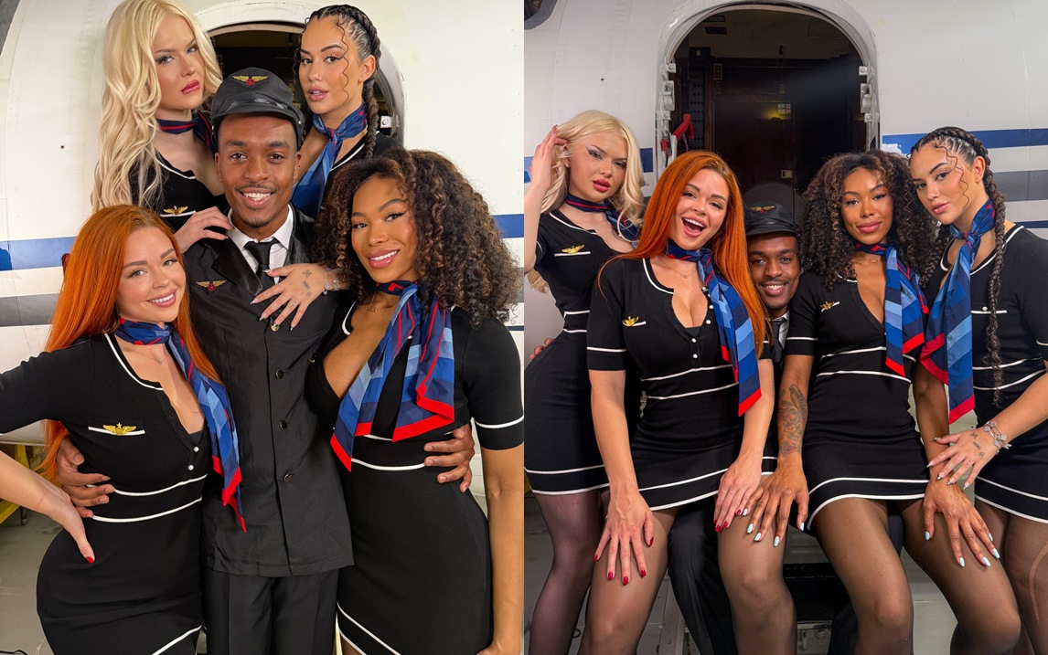 JadeTeen, Beaux Peeps, Sinatra Monroe, Nadia Jay - 4 Flight Attendant For 1 BBC