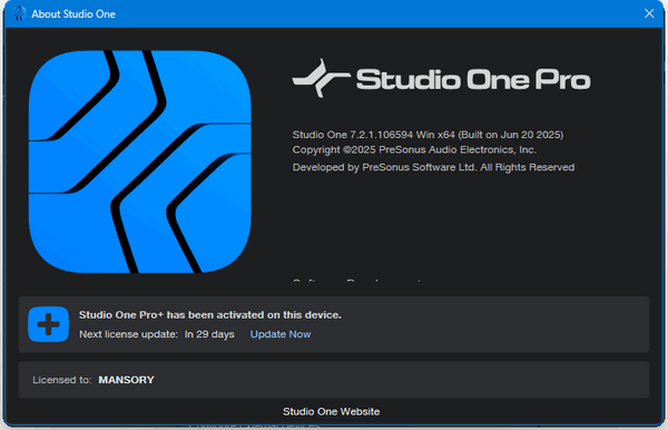 PreSonus Studio One Pro 7.2.1