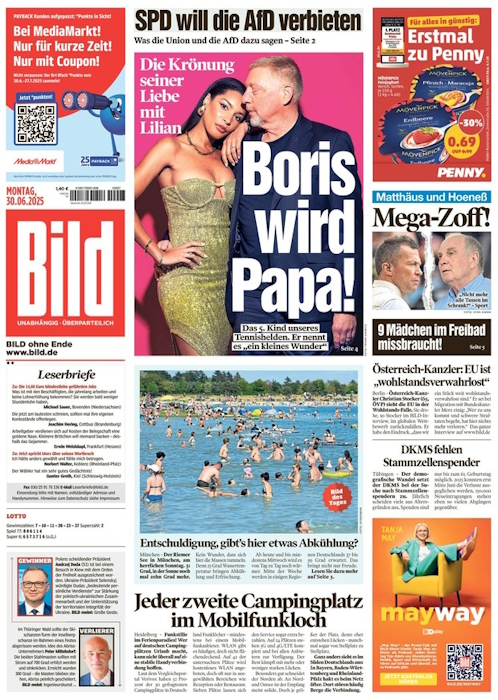 Bild Zeitung vom 30. Juni 2025 Bild Zeitung vom 30. Juni 2025