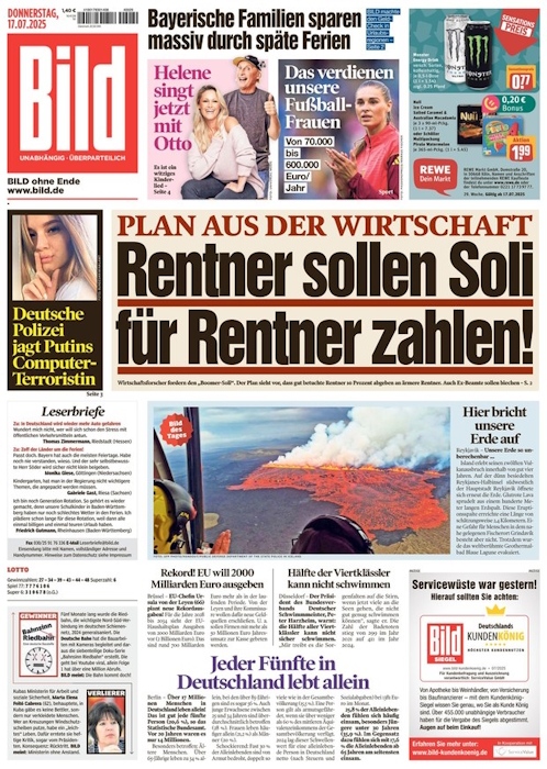 Bild Zeitung vom 17. Juli 2025