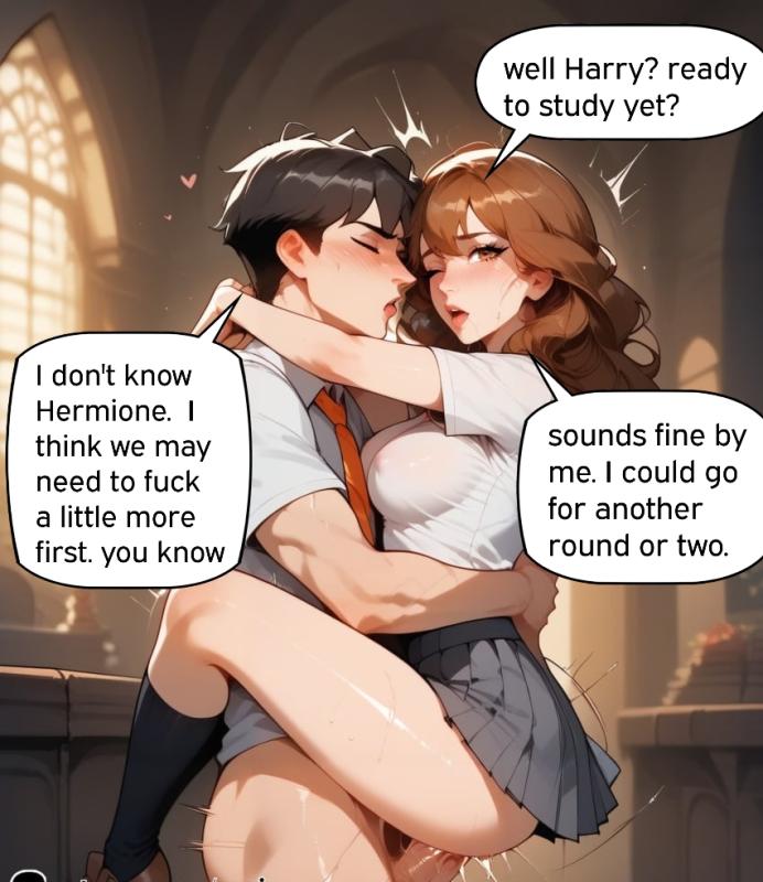 Slaughterbug - Harry Potter - Harry and Hermione fuck before studying AI Porn