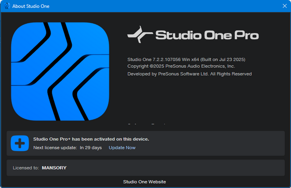 PreSonus Studio One Pro 7.2.2