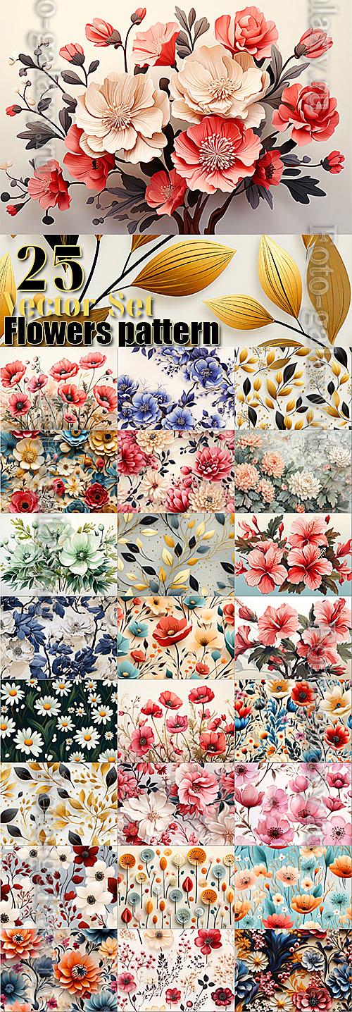 Painting flowers pattern vector 25 set