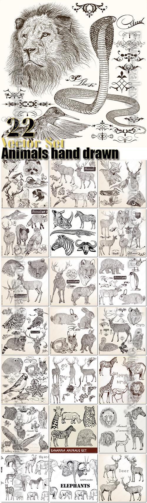 Animals collection of 22 vector hand drawn detailed for design