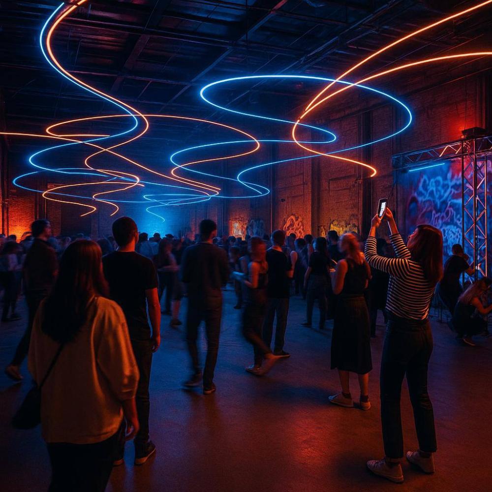 Вечеринка «Ангар»: индустриальная сцена, неон, лайв и диджей-сеты